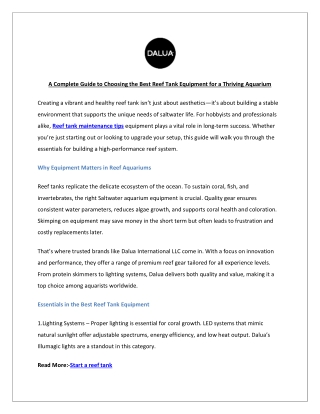 A Complete Guide to Choosing the Best Reef Tank Equipment for a Thriving Aquariu