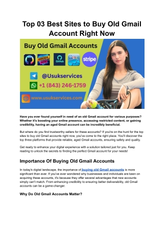 Top 03 Best Sites to Buy Old Gmail Account Right Now