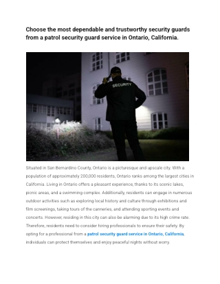 Choose the most dependable and trustworthy security guards from a patrol security guard service in Ontario, California
