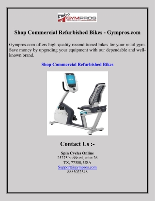 Shop Commercial Refurbished Bikes - Gympros.com