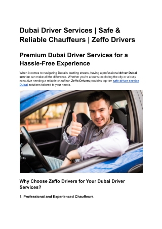 Dubai Driver Services _ Safe & Reliable Chauffeurs _ Zeffo Drivers