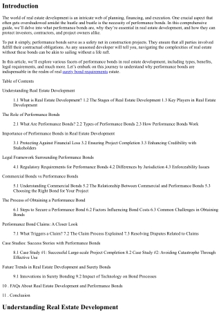 Real Estate Development and the Necessity of Performance Bonds