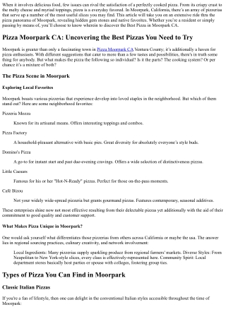 Pizza Moorpark CA: Uncovering the Best Pizzas You Need to Try