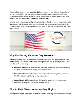 Cheap Flights for Veterans Day 2025 – Unlock the Best Travel Deals