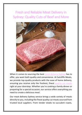 Fresh and Reliable Meat Delivery in Sydney Quality Cuts of Beef and More