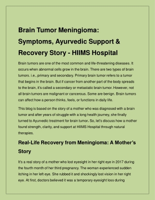 Real Story Meningioma Recovery with Ayurvedic Care at HIIMS
