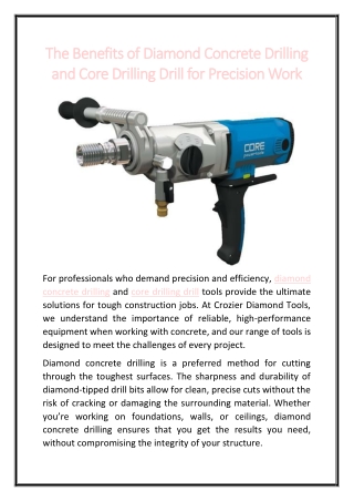 The Benefits of Diamond Concrete Drilling and Core Drilling Drill for Precision Work