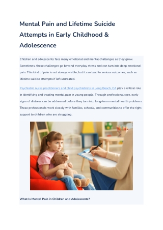 Mental Pain and Lifetime Suicide Attempts in Early Childhood & Adolescence