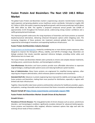 Fusion Protein And Biosimilars Market Report: 2034 Analysis