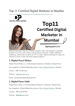 Top 11 Certified Digital Marketer in Mumbai