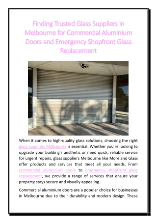 Finding Trusted Glass Suppliers in Melbourne for Commercial Aluminium Doors and Emergency Shopfront Glass Replacement