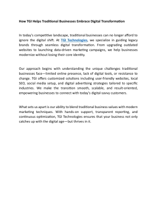 How TGI Helps Traditional Businesses Embrace Digital Transformation