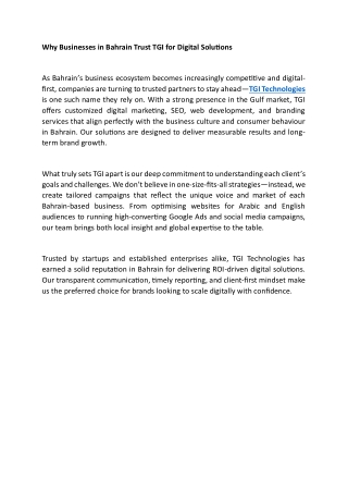 Why Businesses in Bahrain Trust TGI for Digital Solutions