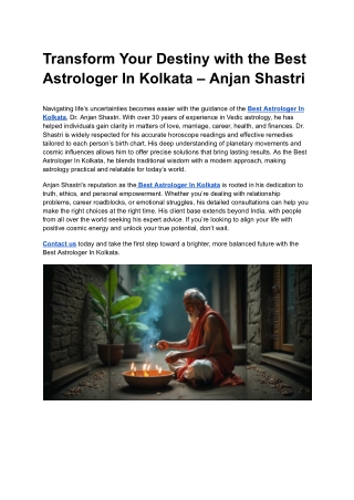 Transform Your Destiny with the Best Astrologer In Kolkata – Anjan Shastri