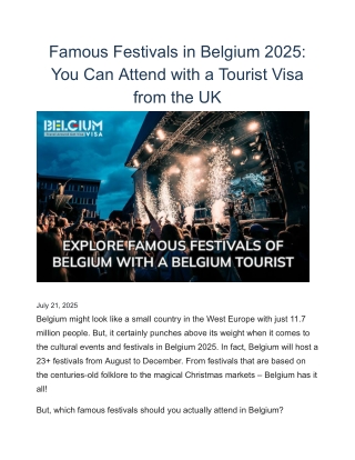 Famous Festivals in Belgium 2025: You Can Attend with a Tourist Visa from the UK