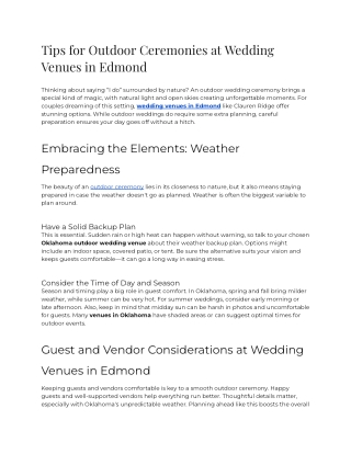 E - Tips for Outdoor Ceremonies at Wedding Venues in Edmond