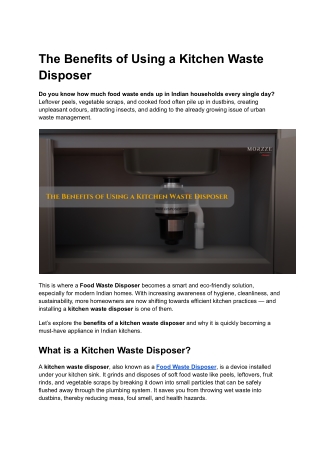The Benefits of Using a Kitchen Waste Disposer – Kitchen Upgrade with Morzze
