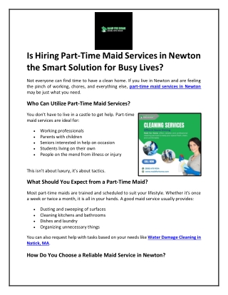 Is Hiring Part-Time Maid Services in Newton the Smart Solution for Busy Lives?