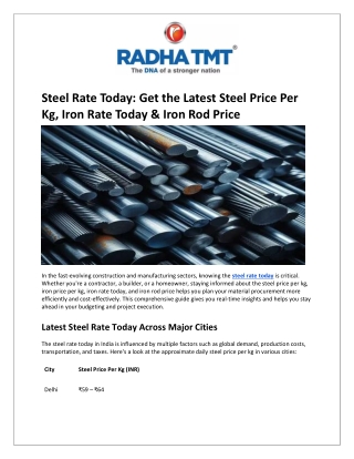 Steel Rate Today: Get the Latest Steel Price Per Kg, Iron Rate Today & Iron Rod