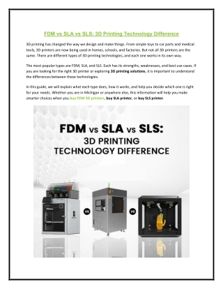 FDM vs SLA vs SLS: 3D Printing Technology Difference