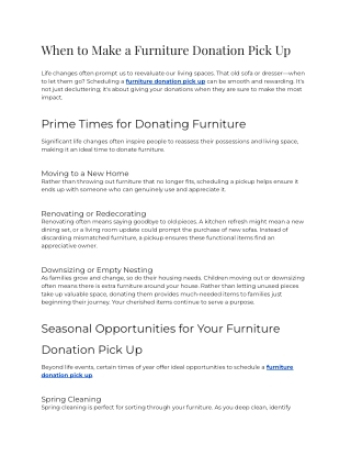 E - When to Make a Furniture Donation Pickup