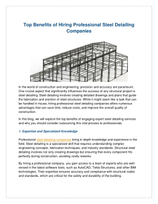 Top Benefits of Hiring Professional Steel Detailing Companies