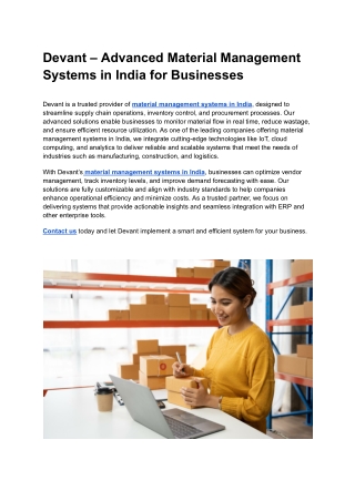 Devant – Advanced Material Management Systems in India for Businesses