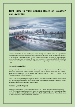 Best Time to Visit Canada Based on Weather and Activities