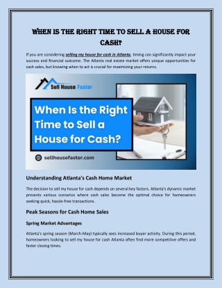 When Is the Right Time to Sell a House for Cash