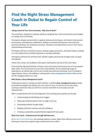 Find the Right Stress Management Coach in Dubai to Regain Control of Your Life