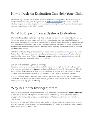 E - How a Dyslexia Evaluation Can Help Your Child