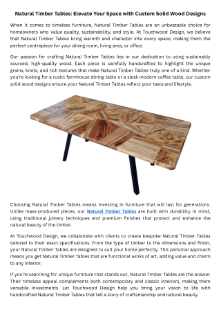 Natural Timber Tables Elevate Your Space with Custom Solid Wood Designs