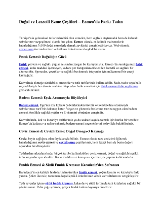 Doğal ve Lezzetli Ezme Çeşitleri – Ezmeo’da Farkı Tadın