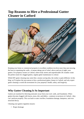 Top Reasons to Hire a Professional Gutter Cleaner in Catford