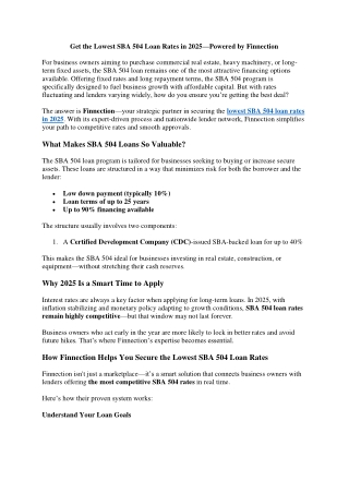 Get the Lowest SBA 504 Loan Rates in 2025—Powered by Finnection