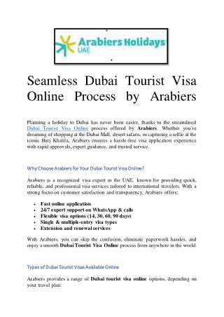 Seamless Dubai Tourist Visa Online Process by Arabiers