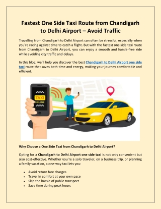 Fastest One Side Taxi Route from Chandigarh to Delhi Airport – Avoid Traffic