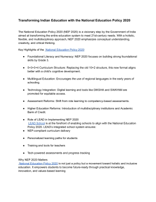 Transforming Indian Education with the National Education Policy 2020