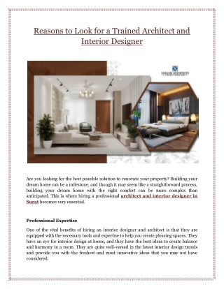 Reasons to Look for a Trained Architect and Interior Designer