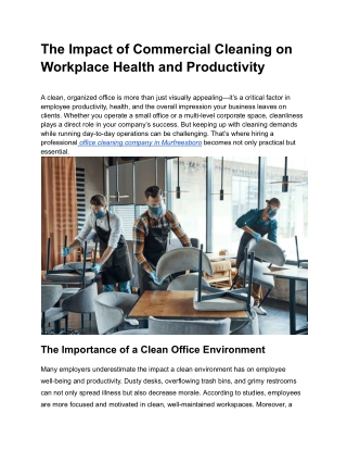 The Impact of Commercial Cleaning on Workplace Health and Productivity