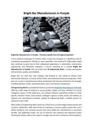 Bright Bar Manufacturer In Punjab