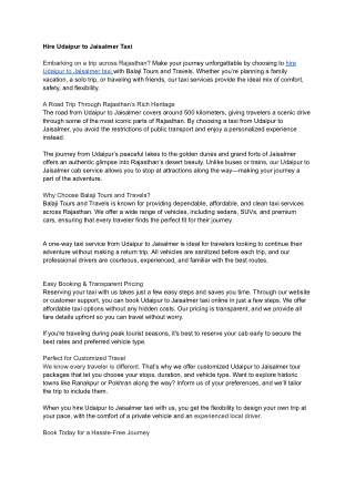 Hire Udaipur to Jaisalmer Taxi