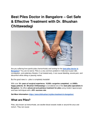 Best Piles Doctor in Bangalore – Get Safe & Effective Treatment with Dr. Bhushan