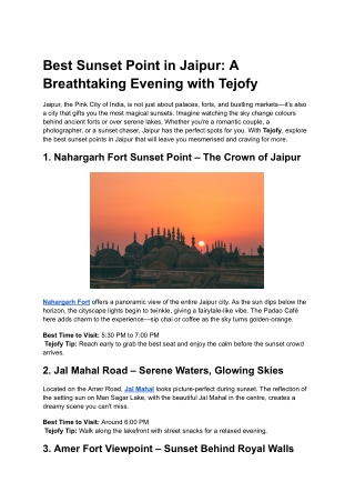 Best Sunset Point in Jaipur: A Breathtaking Evening with Tejofy