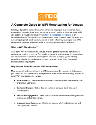 WiFi monetization for venues by Indio Networks