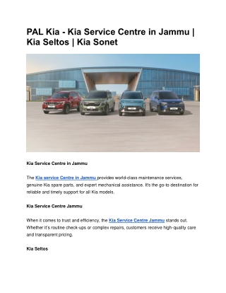 PAL Kia - Kia Service Centre in Jammu | Kia Seltos | Kia Sonet