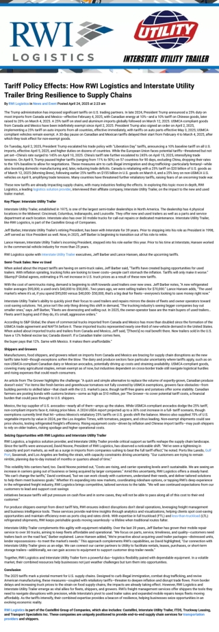 Tariff Policy Effects  RWI Logistics   Interstate Utility Trailer Strengthen Supply Chain Resilience