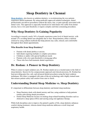 Sleep Dentistry in Chennai