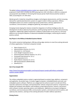 Military Embedded Systems Market Strategic Analysis and Future Roadmap 2025–2032
