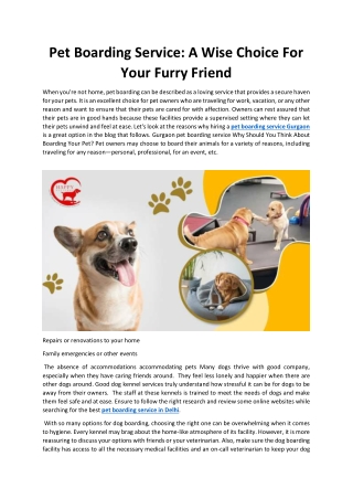 Pet Boarding Service , A Wise Choice For Your Furry Friend